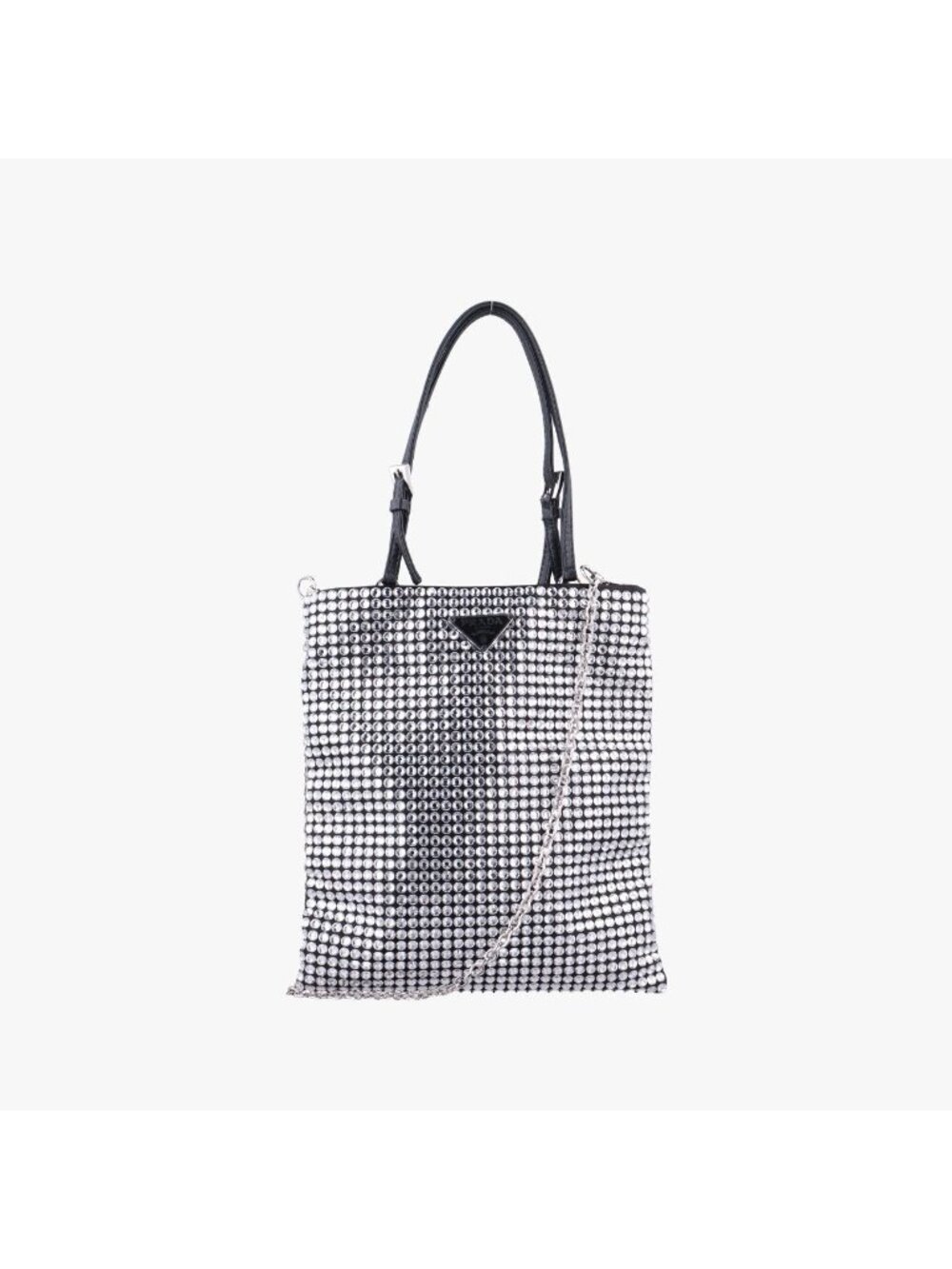 Prada Rosa Satin Crystal Mini Tote Bag Silver Rhinestone